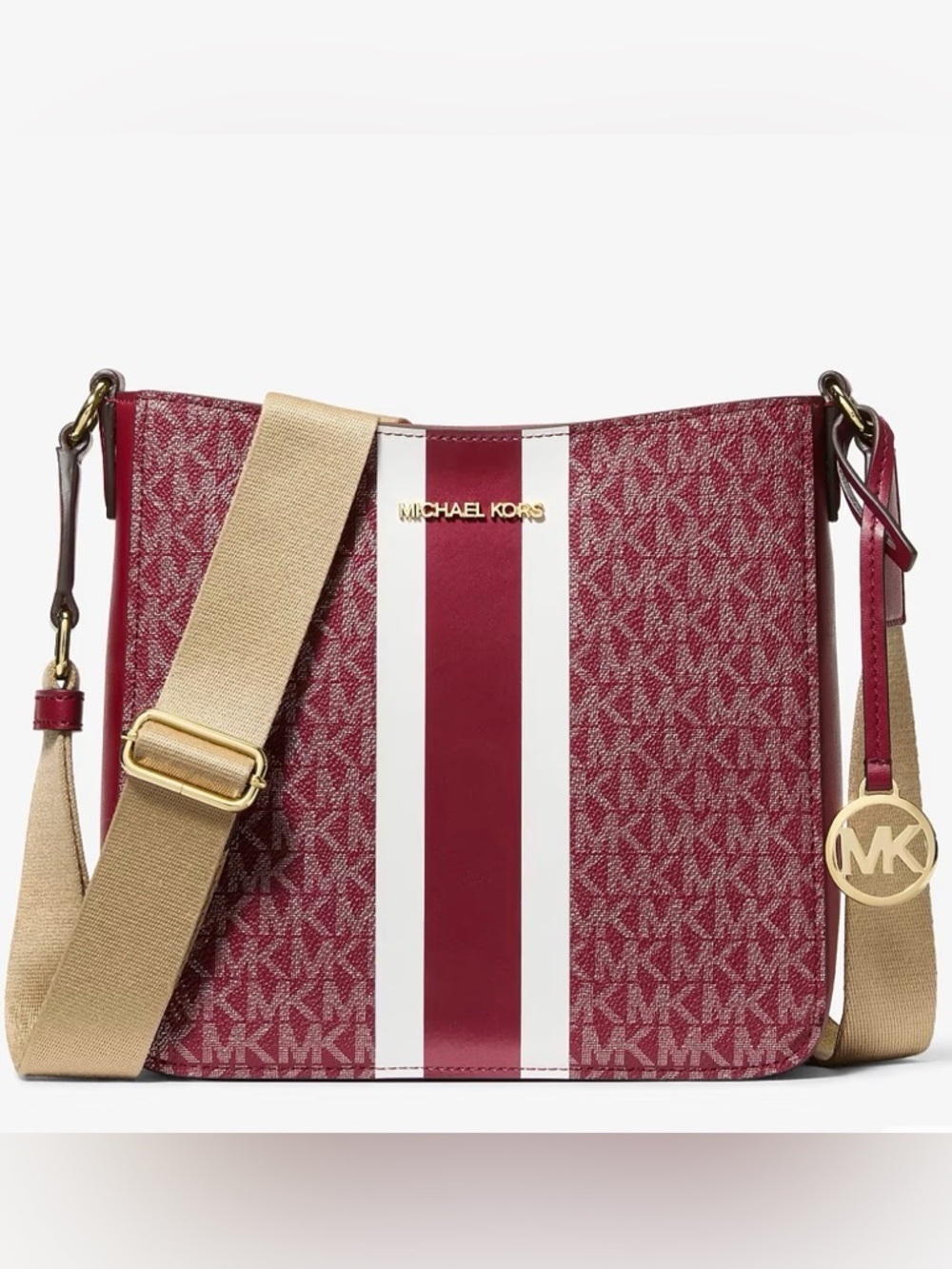 NWT Michael Kors Jet Set Small Signature Logo Stripe Crossbody in Cherry 🍒